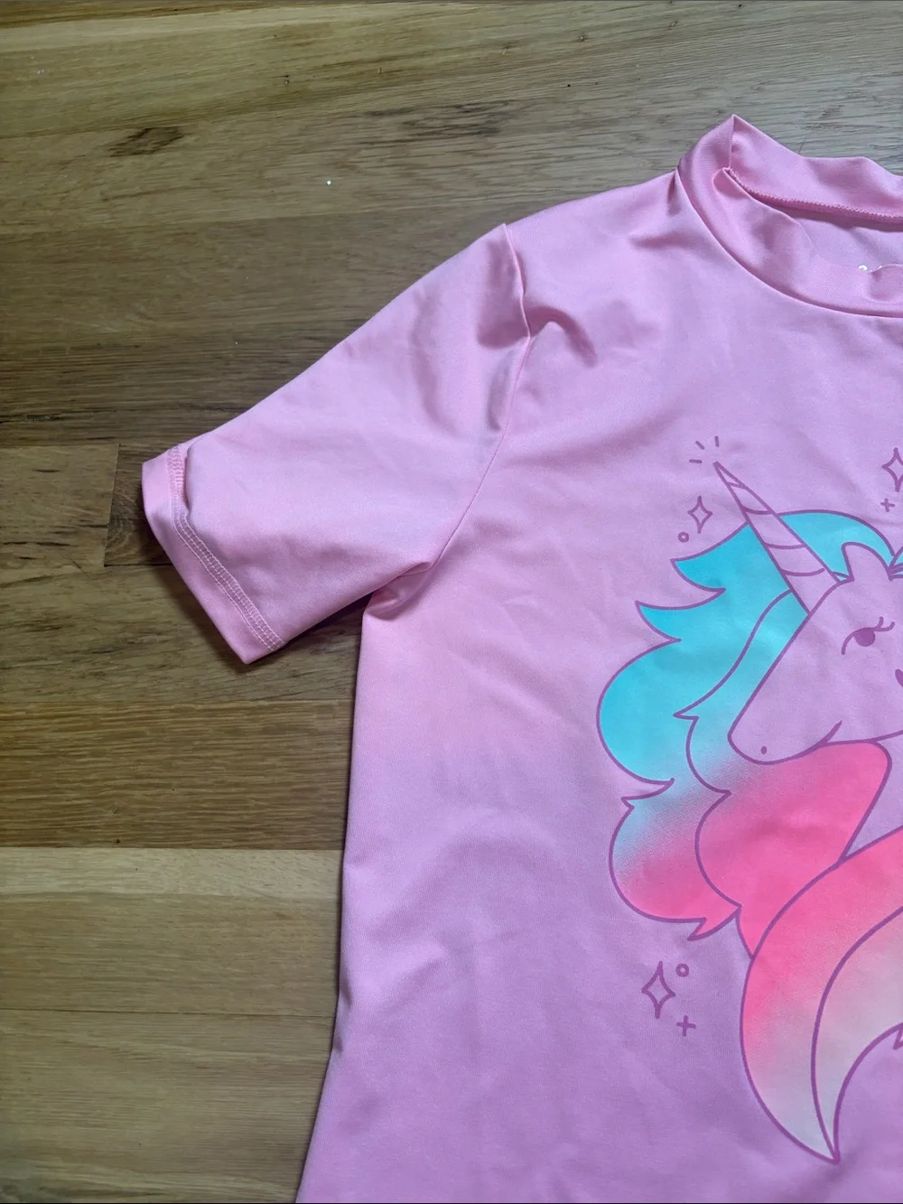 Cat & Jack Pink Unicorn Rashguard with Teal and Pastel Rainbow Mane